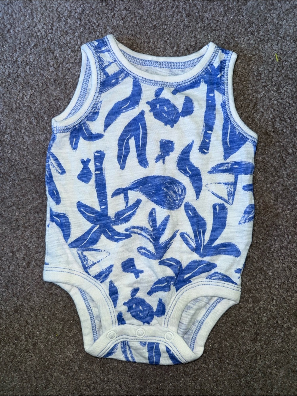 Carter's White and Blue Leaf-Print Sleeveless Baby Bodysuit